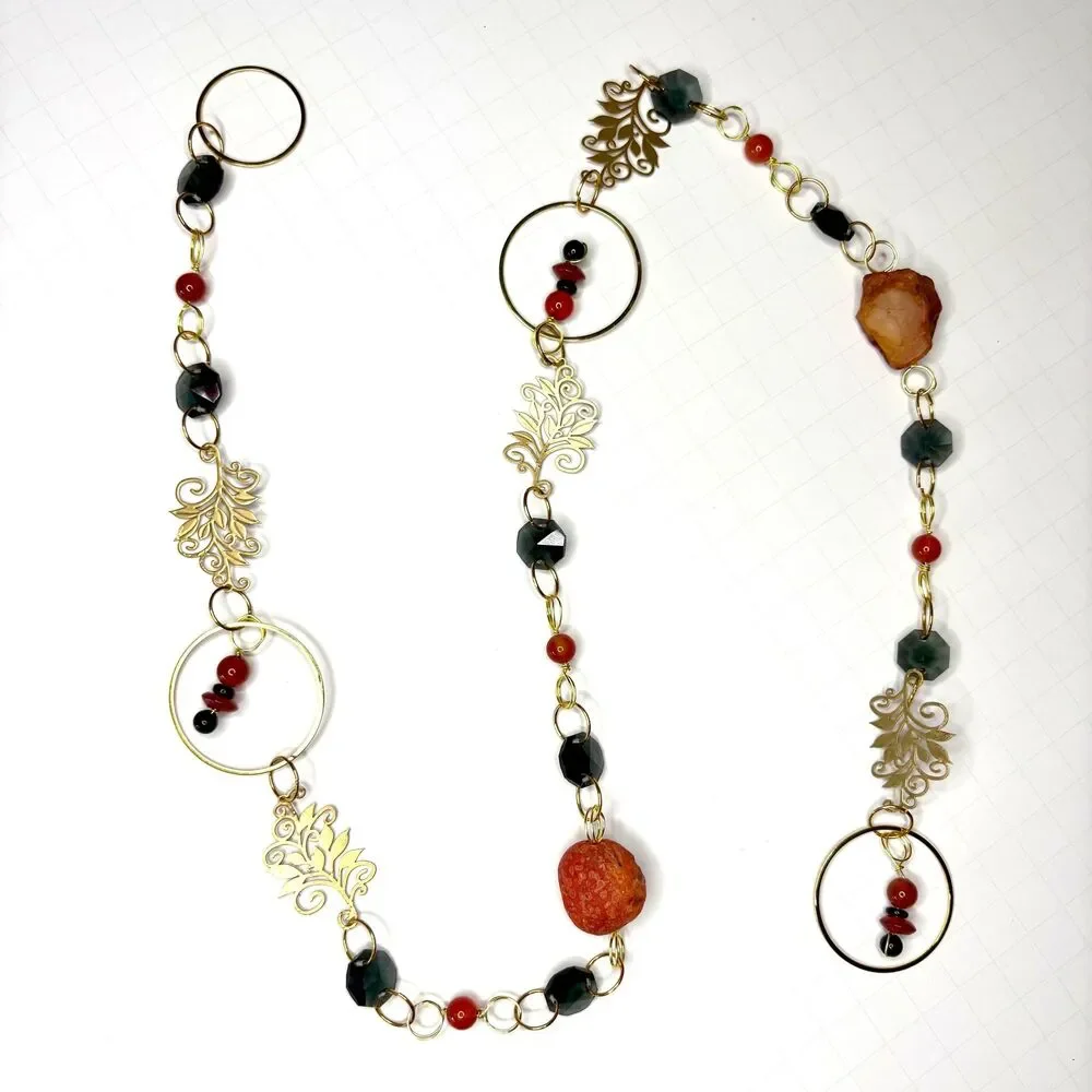Carnelian and Black Tourmaline Gemstone Hanging Protection Vitality Stone Decor
